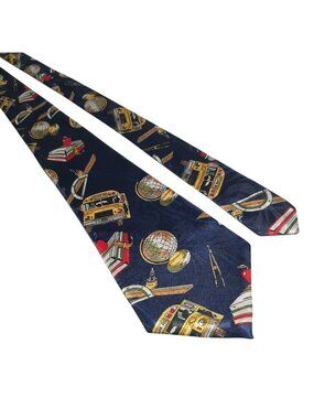 Steven Harris Men Tie Navy School Print Novelty Necktie Globes Books Rulers Silk